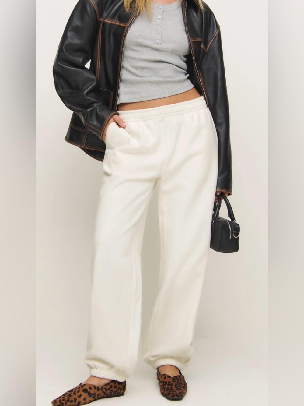 Reformation Skye Boyfriend Sweatpants Fior di Latte Cream Organic Cotton Size S
